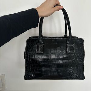 Vintage Tommy Hilfiger Black Crocodile-Embossed Satchel